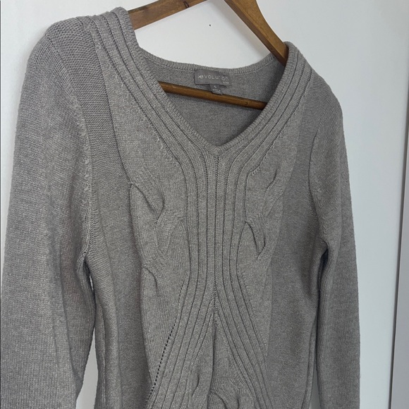Evolution by Cyrus Women’s Small V-Neck Cable Knit Sweater Gray Stretch Soft - Picture 3 of 8